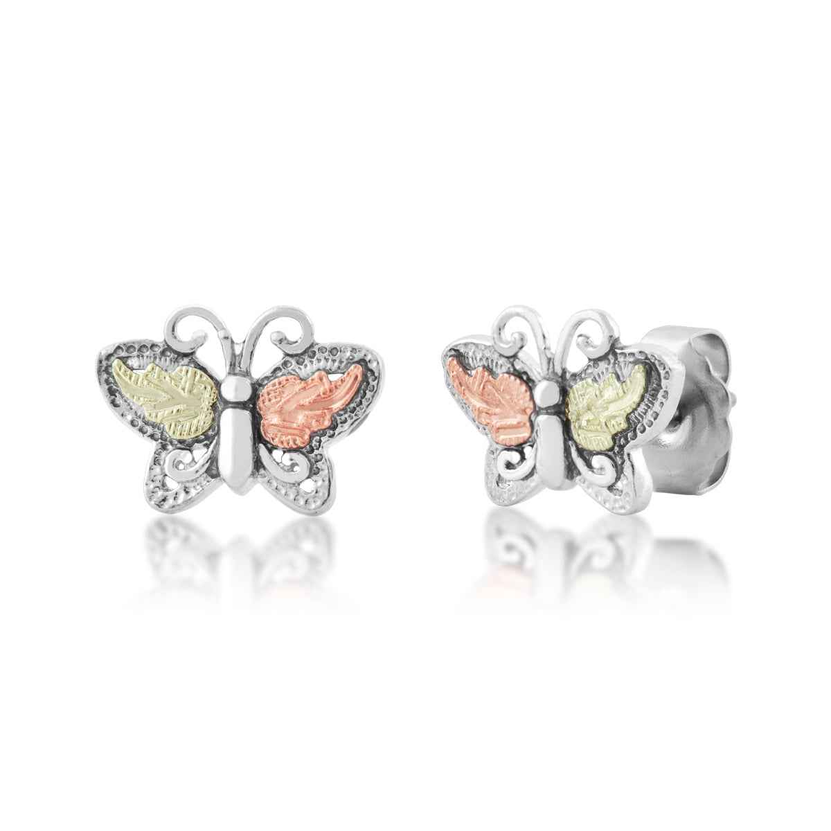 Black Hills Gold Small Butterfly Earrings in Sterling Silver