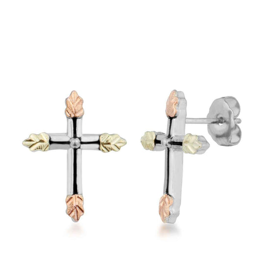 Black Hills Gold Antiqued Cross Earrings in Sterling Silver