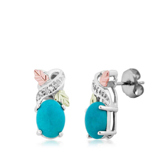 Black Hills Gold Oval Turquoise & Diamond Accent Earrings in Sterling Silver