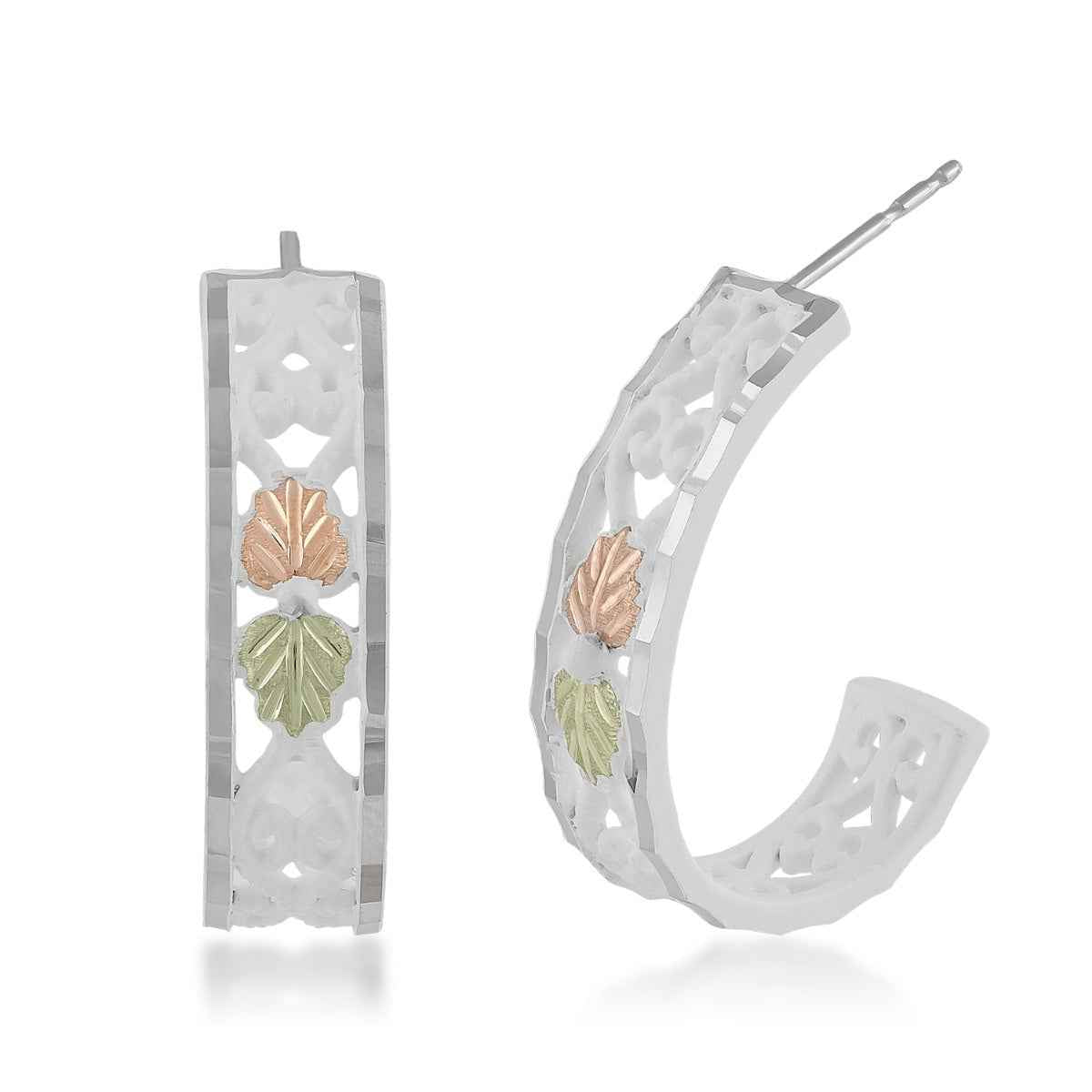 Black Hills Gold White Powder Coated J Hoop Earrings