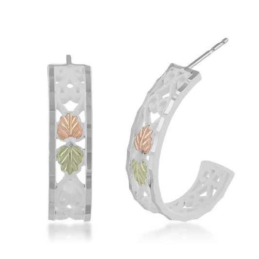 Black Hills Gold White Powder Coated J Hoop Earrings