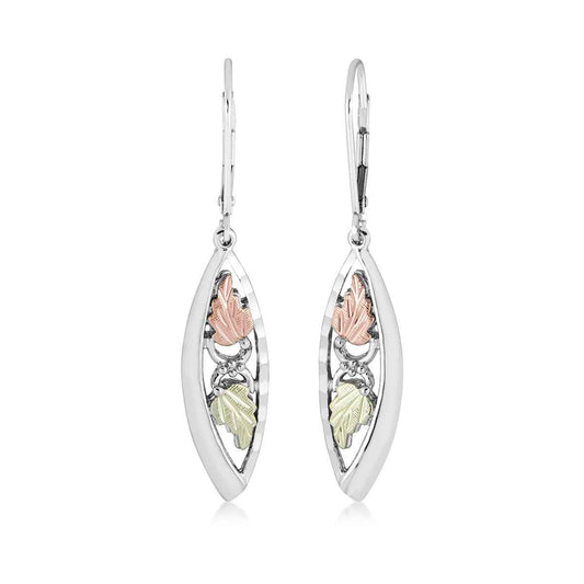 Black Hills Gold Diamond Cut Leaf & Grape Marquise Dangle Earrings in Sterling Silver