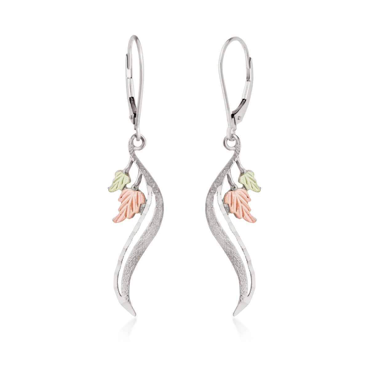 Black Hills Gold Diamond Cut Curved Dangle Earrings in Sterling Silver