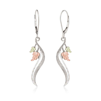 Black Hills Gold Diamond Cut Curved Dangle Earrings in Sterling Silver