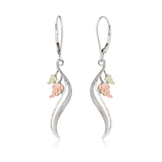 Black Hills Gold Diamond Cut Curved Dangle Earrings in Sterling Silver