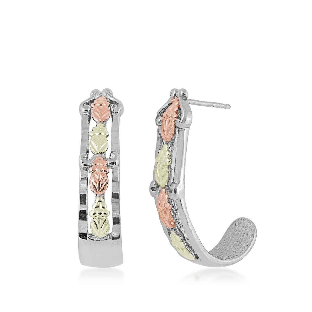 Black Hills Gold J Hoop Earrings in Sterling Silver