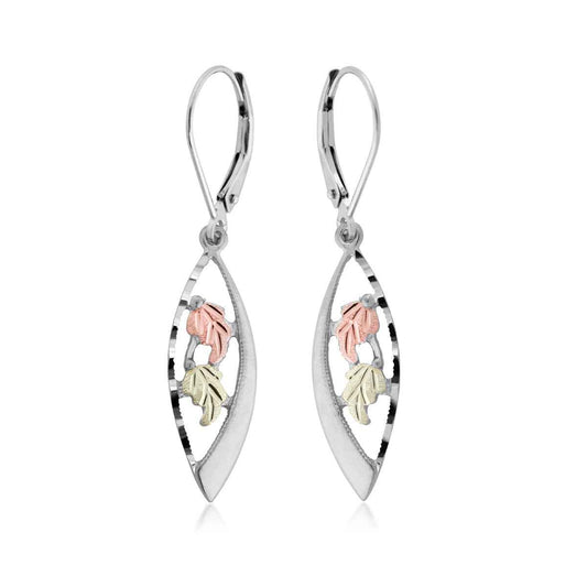Black Hills Gold Diamond Cut Leaf Marquise Dangle Earrings in Sterling Silver