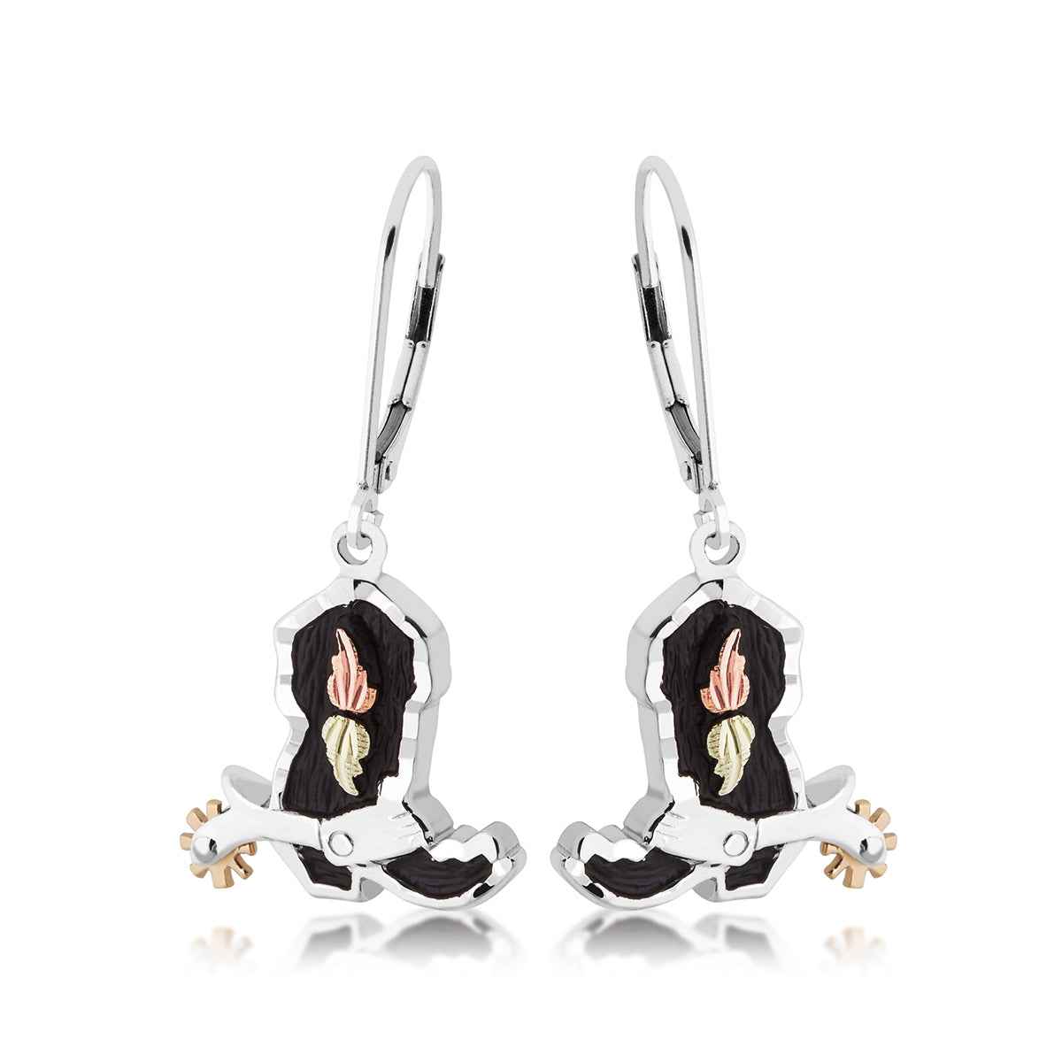 Black Hills Gold Antiqued Cowboy Boot Dangle Earrings in Sterling Silver