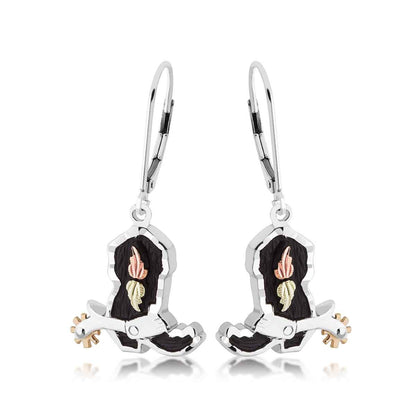 Black Hills Gold Antiqued Cowboy Boot Dangle Earrings in Sterling Silver