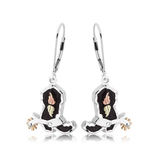 Black Hills Gold Antiqued Cowboy Boot Dangle Earrings in Sterling Silver