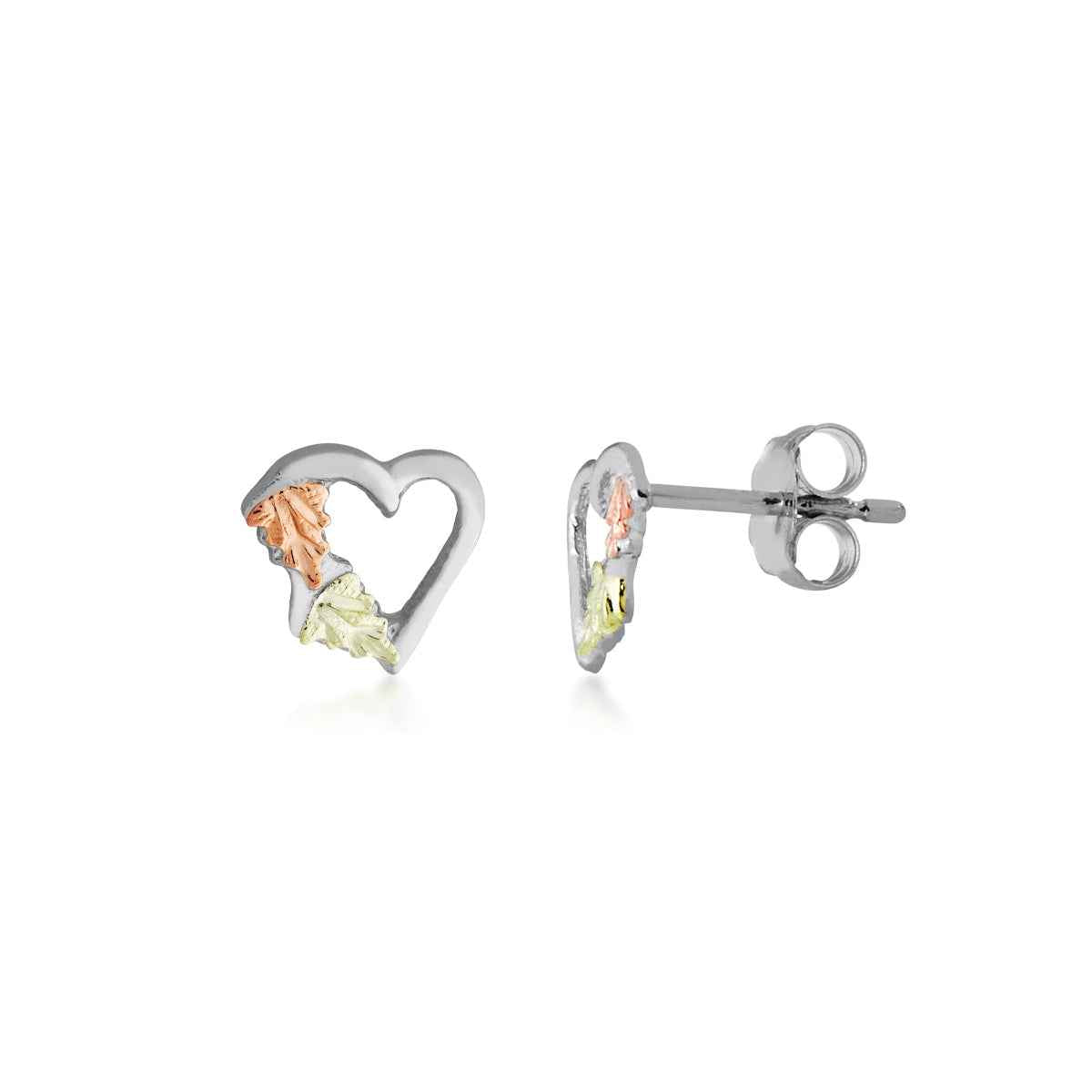 Black Hills Gold Small Open Heart Earrings in Sterling Silver
