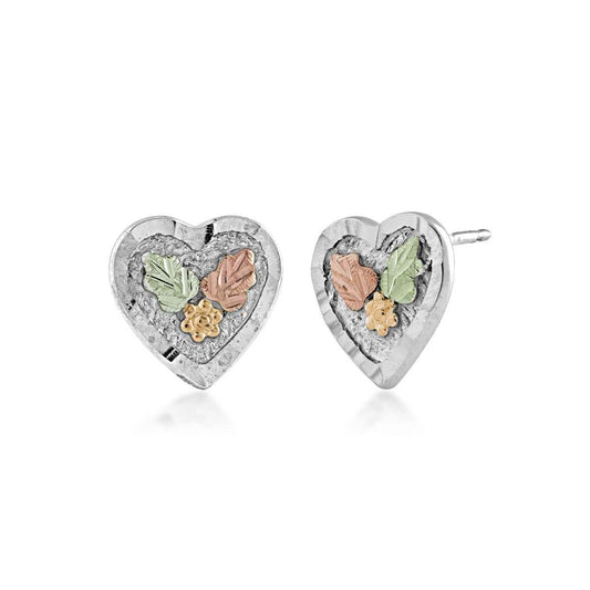 Black Hills Gold Textured Heart Earrings in Sterling Silver