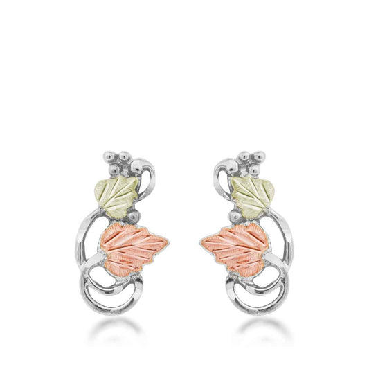 Black Hills Gold Grapevine & Double Leaf Earrings in Sterling Silver