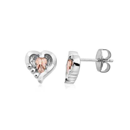 Black Hills Gold Small Pink Leaf Heart Earrings in Sterling Silver