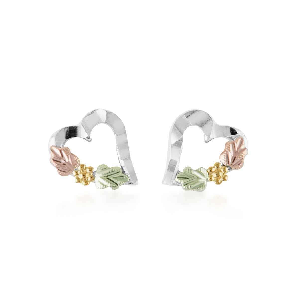 Black Hills Gold Diamond Cut Small Open Heart Earrings in Sterling Silver