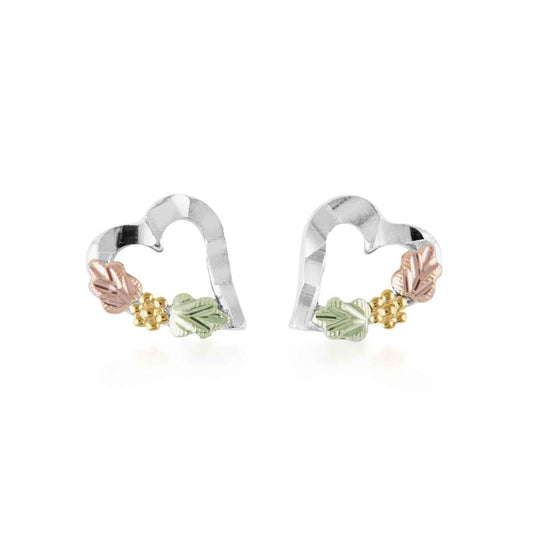 Black Hills Gold Diamond Cut Small Open Heart Earrings in Sterling Silver