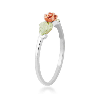 Black Hills Gold Rose & Leaf Ring in Sterling Silver front view