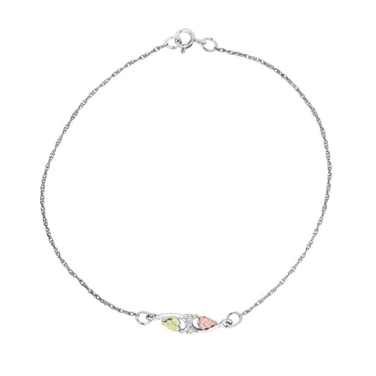 Black Hills Gold 9-inch Diamond Cut Leaf Ankle Bracelet in Sterling Silver