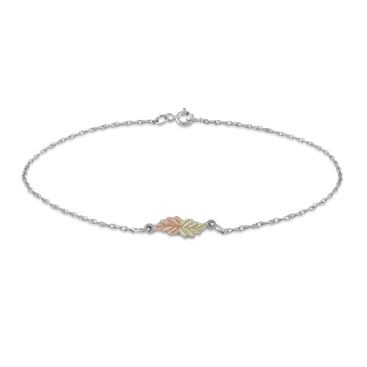 Black Hills Gold 9.5-inch Pink & Green Leaf Ankle Bracelet in Sterling Silver
