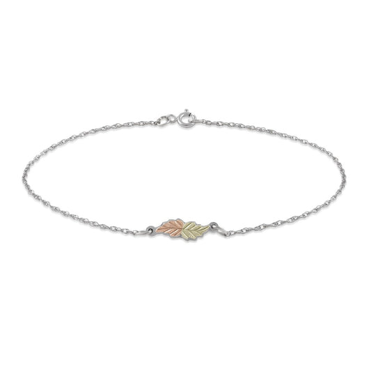 Black Hills Gold 9.5-inch Pink & Green Leaf Ankle Bracelet in Sterling Silver