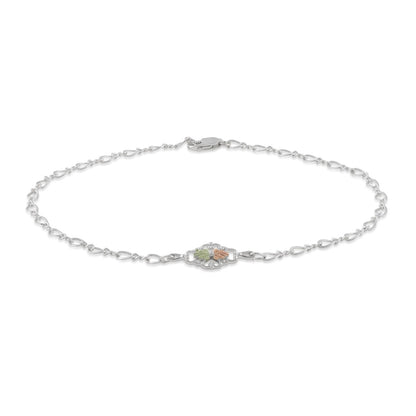 Black Hills Gold 10-inch Double Leaf Ankle Bracelet in Sterling Silver