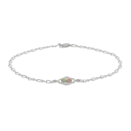 Black Hills Gold 10-inch Double Leaf Ankle Bracelet in Sterling Silver