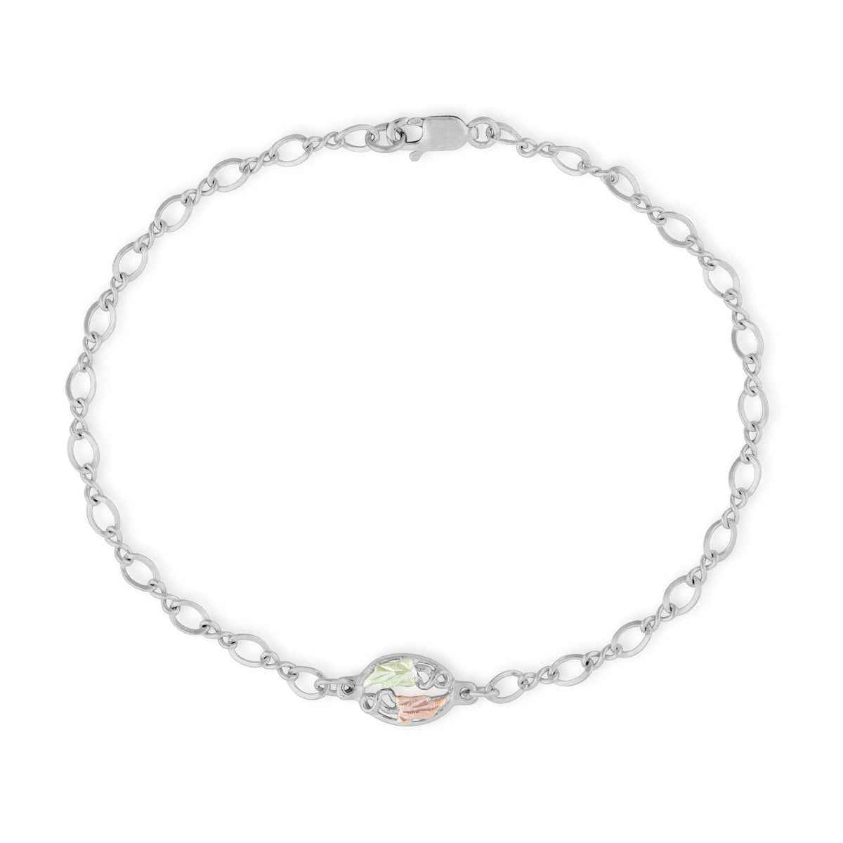 Black Hills Gold Pink & Green Leaf Bracelet in Sterling Silver