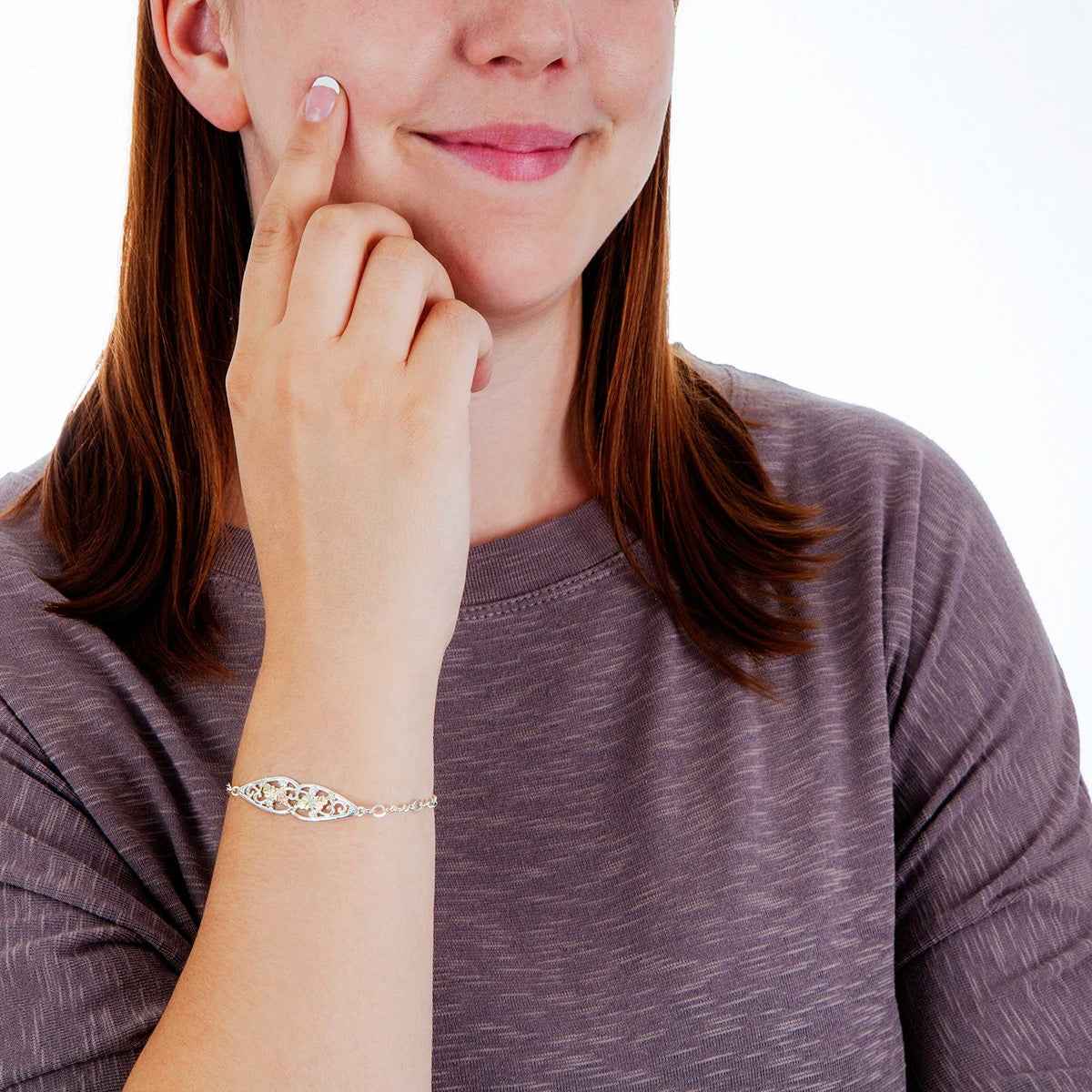 Black Hills Gold 7.5-inch Open Vine Bracelet in Sterling Silver front view