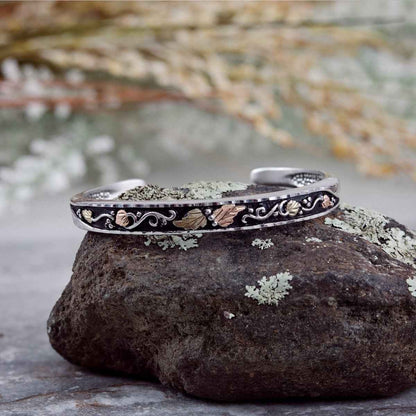 Black Hills Gold Antiqued Cuff Bracelet in Sterling Silver front view