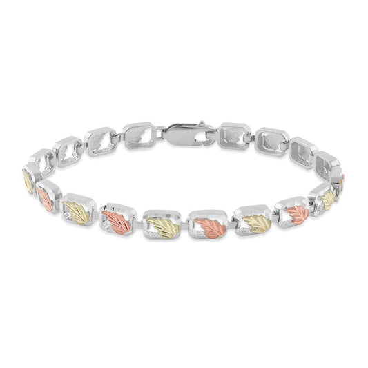 Black Hills Gold 7.25-inch Leaf Cut-Out Link Bracelet in Sterling Silver