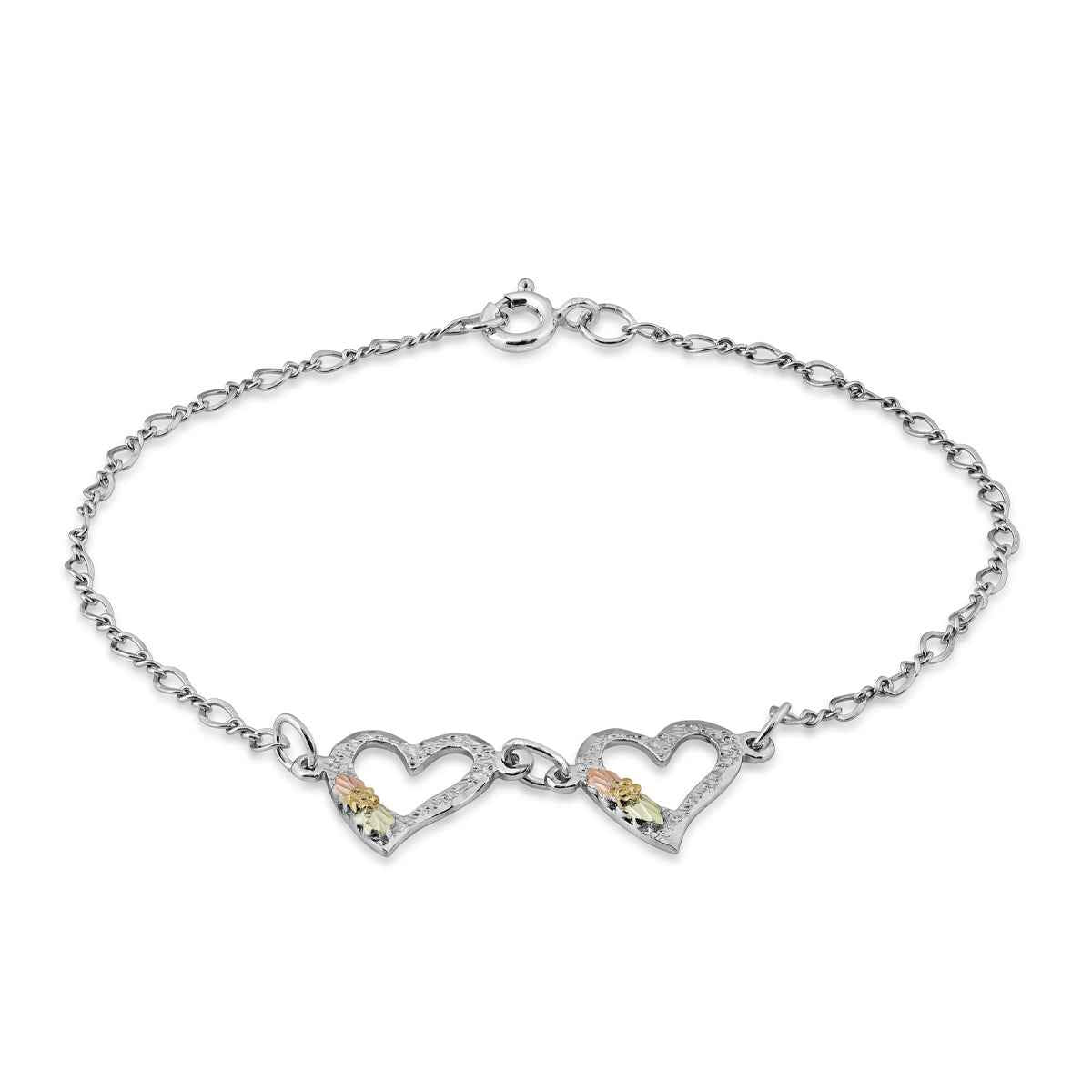 Black Hills Gold 8-inch Double Heart Bracelet in Sterling Silver