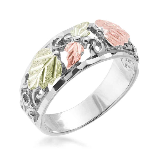 Black Hills Gold Open Grapevine & Leaf Wedding Ring in Sterling Silver front view