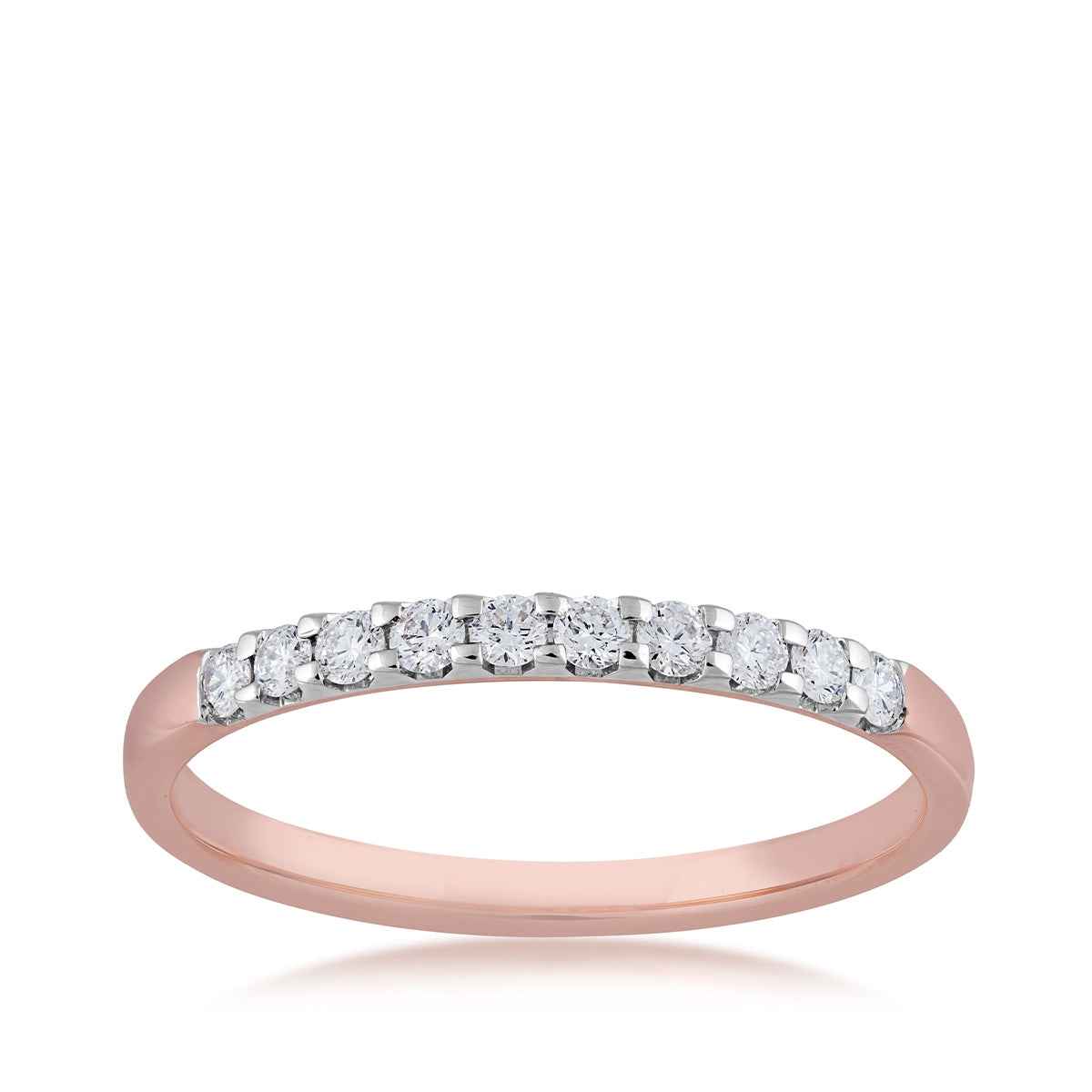 1/5 ct. tw. Classic Round Brilliant Diamond Anniversary Band with Prong Setting in 14K Pink Gold