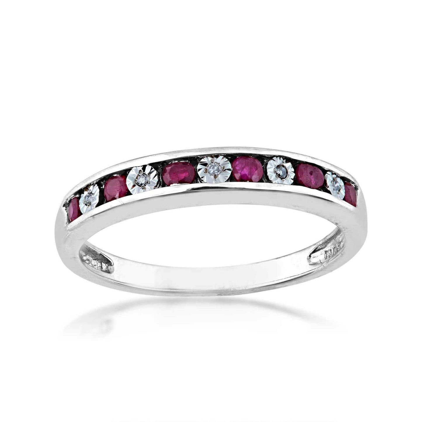 Genuine Red Ruby and .015 ct. tw. Diamond Channel Set Fashion Band in 10K White Gold