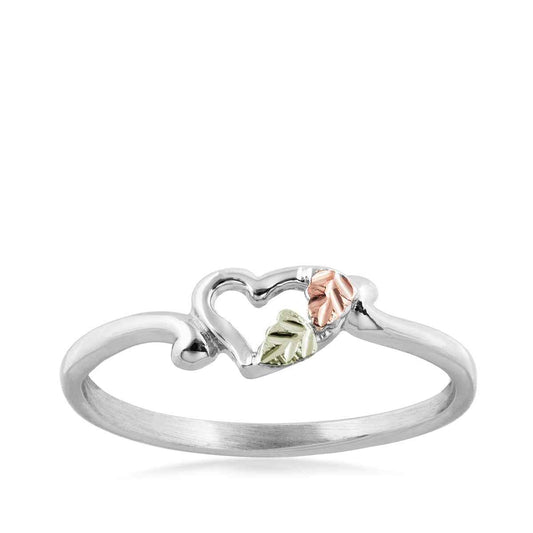 Black Hills Gold Open Heart & Leaf Ring in Sterling Silver