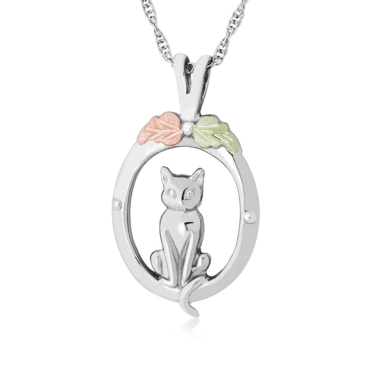 Black Hills Gold Cat Circle Pendant in Sterling Silver