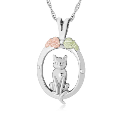 Black Hills Gold Cat Circle Pendant in Sterling Silver