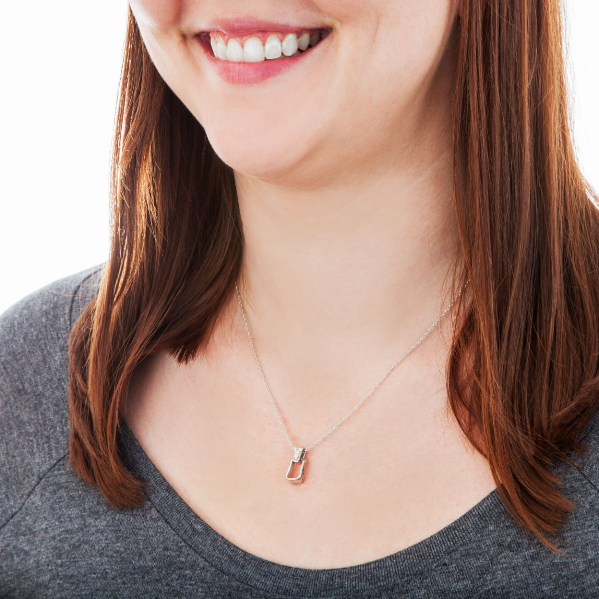 Black Hills Gold Saddle Stirrup Pendant in Sterling Silver front view