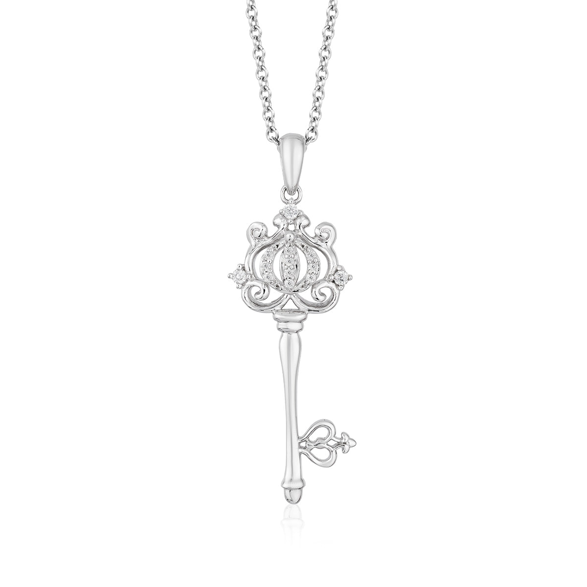 Enchanted Disney Cinderella 1/10 ct. tw. Diamond Key Pendant in Sterling Silver
