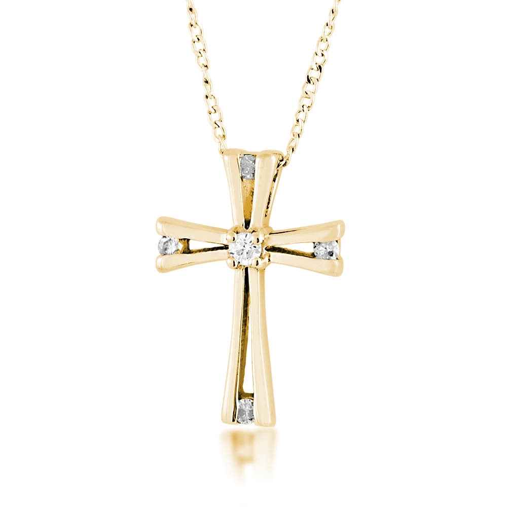 1/10 ct. tw. Channel Set Diamond Cross Pendant in 10K Yellow Gold