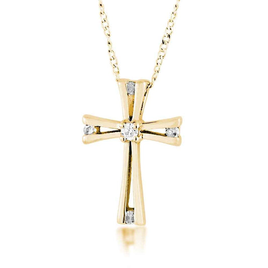 1/10 ct. tw. Channel Set Diamond Cross Pendant in 10K Yellow Gold