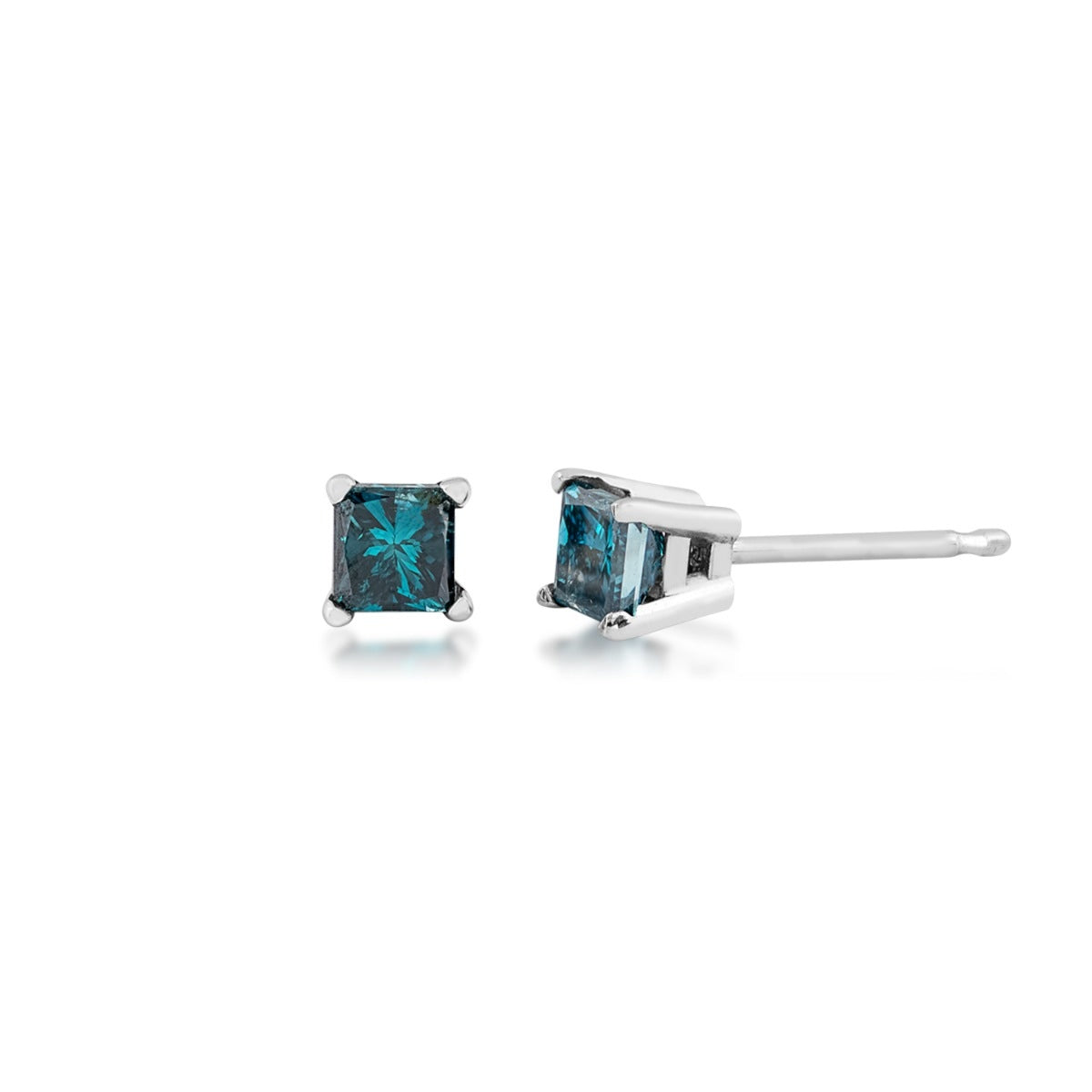 1/2 ct. tw. Princess Cut Treated Blue Diamond Solitaire Earrings in 14K White Gold