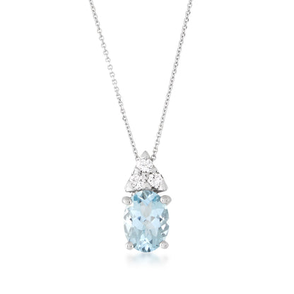 Oval Aquamarine & 1/10 ct. tw. Diamond Pendant in 14K White Gold