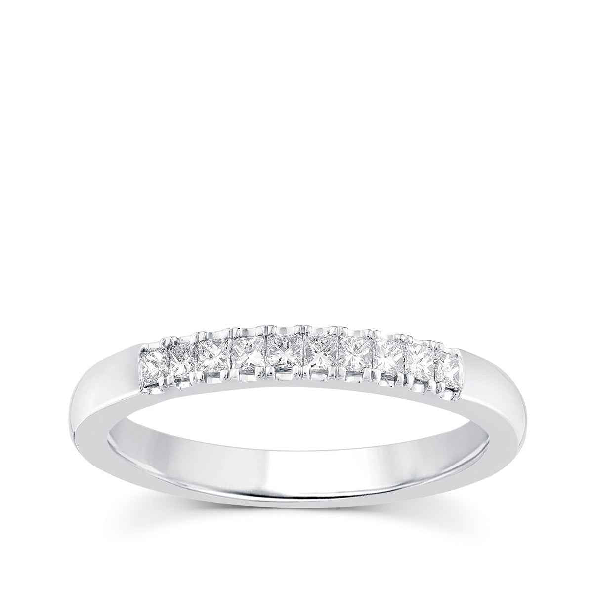 1/4 ct. tw. Anniversary Band with 10 Princess Cut Diamonds Prong Set in 14K White Gold