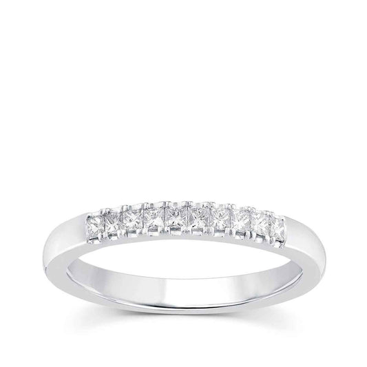 1/4 ct. tw. Anniversary Band with 10 Princess Cut Diamonds Prong Set in 14K White Gold