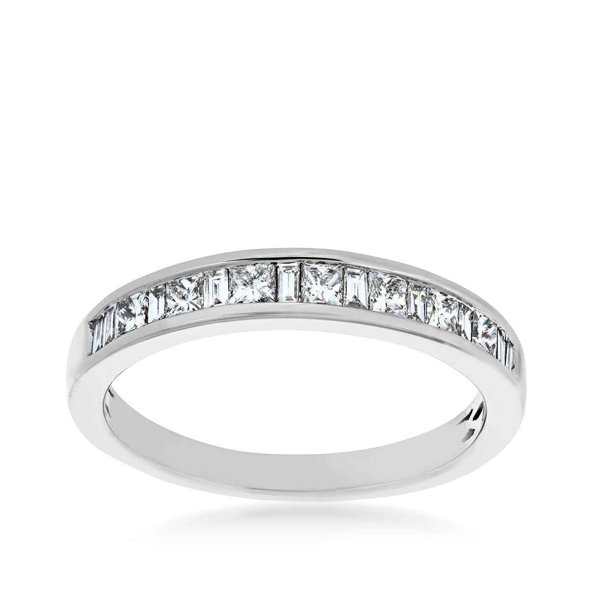 1/2 ct. tw. Princess Cut & Tapered Baguette Diamond Anniversary Band in 14K White Gold