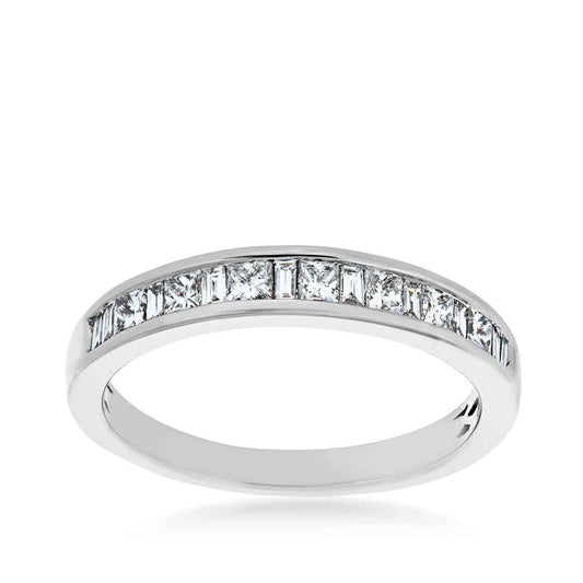 1/2 ct. tw. Princess Cut & Tapered Baguette Diamond Anniversary Band in 14K White Gold