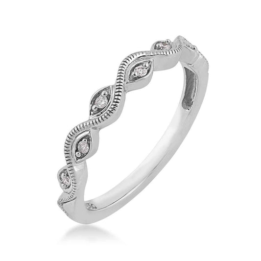 Perfect Match .05 ct. tw. Round Diamond Stackable Anniversary Ring with Filigree Design in 10K White Gold front view