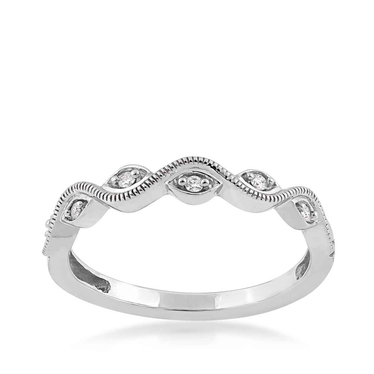 Perfect Match .05 ct. tw. Round Diamond Stackable Anniversary Ring with Filigree Design in 10K White Gold