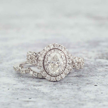 Amaura Collection 2-1/4 ct. tw. Oval Diamond Halo Wedding Set with Twist Band in 14K White Gold side profile